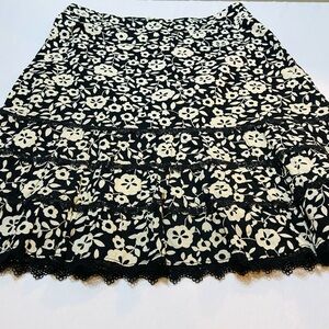 Odille Anthropologie Floral Black and White Skirt size 2